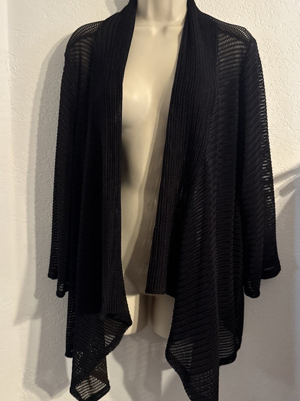 ING Black Open Weave Cardigan Sheer Flowy Layering Women's XL Gothic